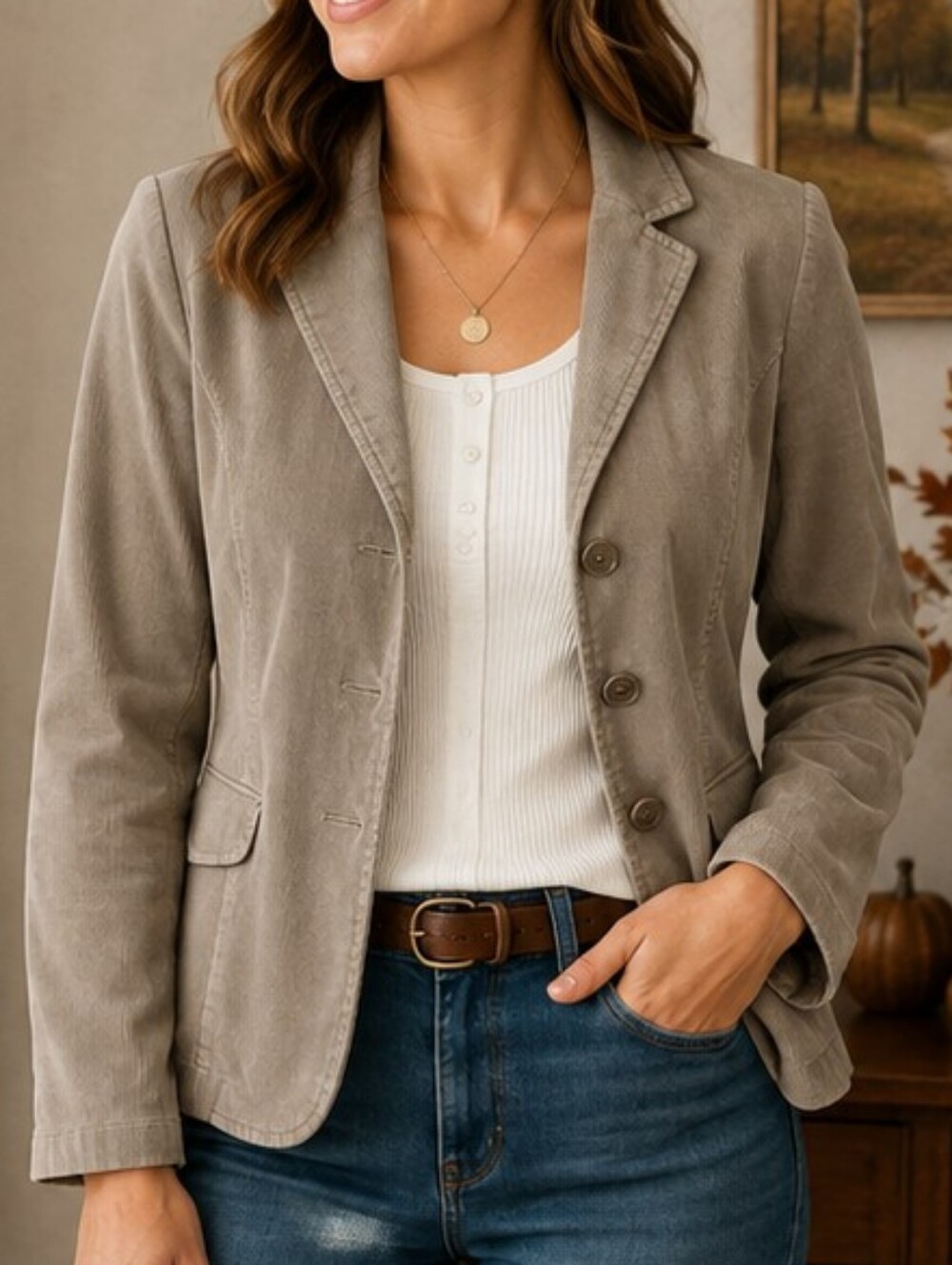 St. John’s Bay Stretch Corduroy Blazer XL Taupe Casual Fall Jacket